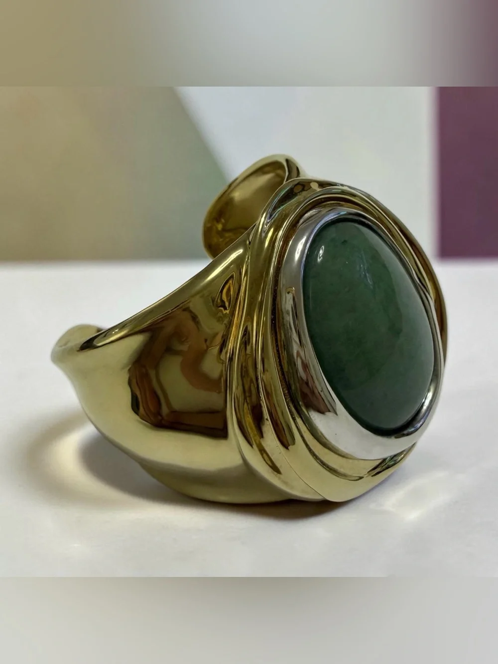 RLM Studio Sterling Silver And Brass Large Cuff Bracelet With An Oval Stone